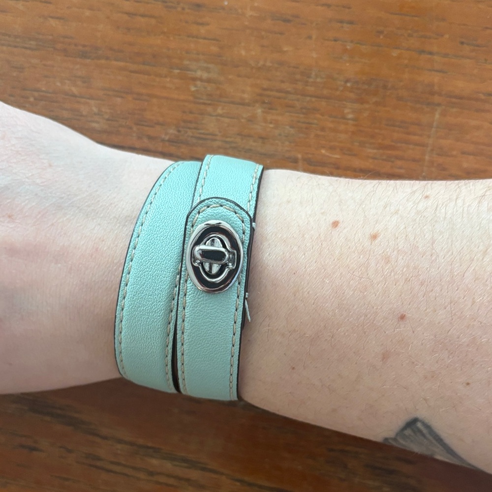 COACH Mint Green Double Wrap Leather Bracelet